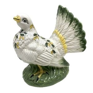 Vtg Ceramic Dove Costa Italy Hand Painted 5.5" Tall Yellow‎ Green White Signed